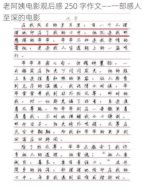 老阿姨电影观后感 250 字作文——一部感人至深的电影