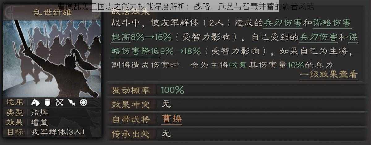 曹操乱轰三国志之能力技能深度解析：战略、武艺与智慧并蓄的霸者风范