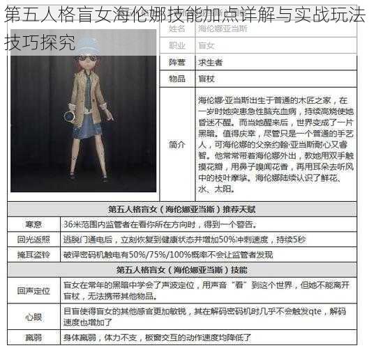 第五人格盲女海伦娜技能加点详解与实战玩法技巧探究