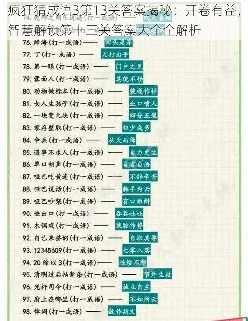 疯狂猜成语3第13关答案揭秘：开卷有益，智慧解锁第十三关答案大全全解析