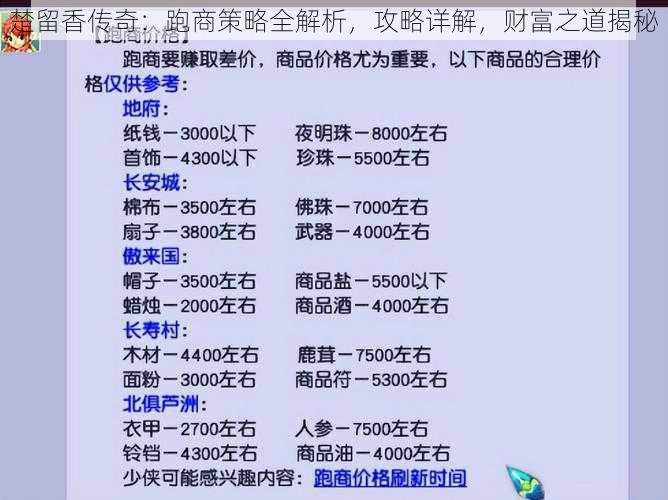 楚留香传奇：跑商策略全解析，攻略详解，财富之道揭秘