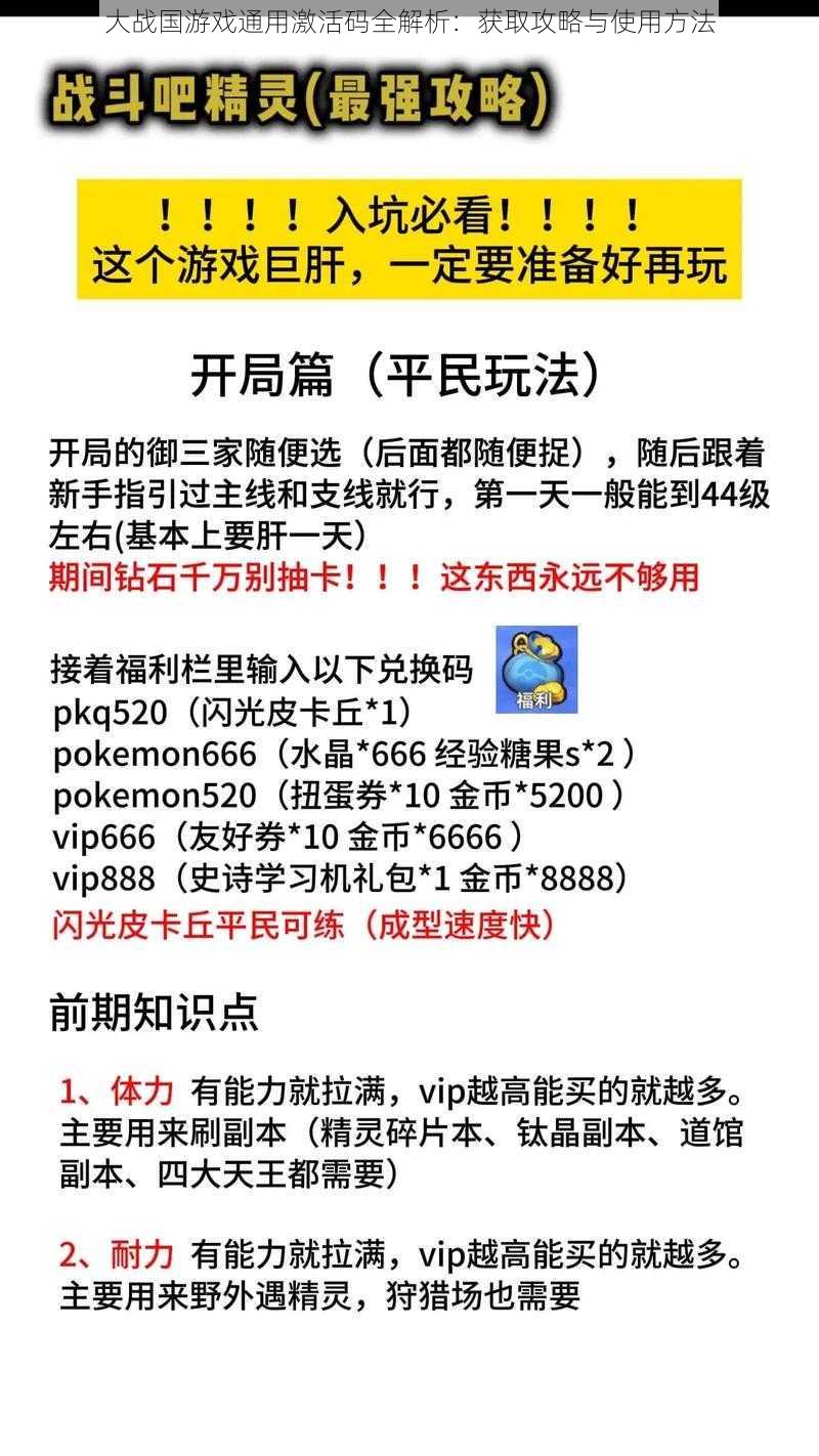 大战国游戏通用激活码全解析：获取攻略与使用方法