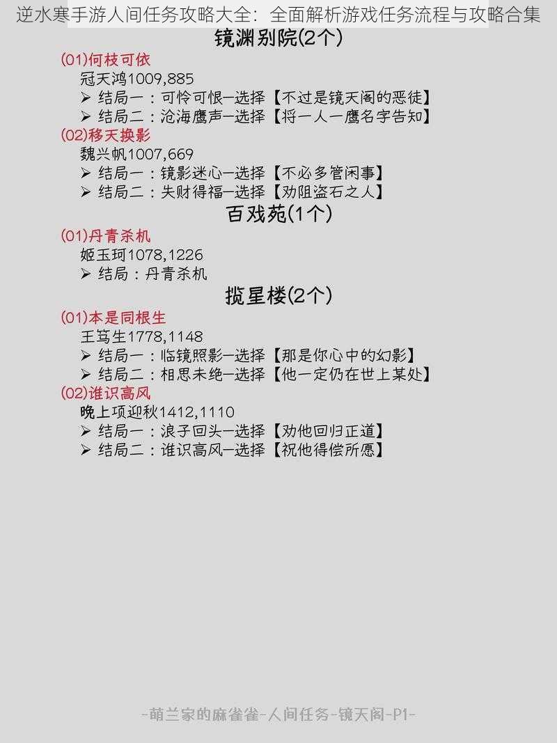 逆水寒手游人间任务攻略大全：全面解析游戏任务流程与攻略合集