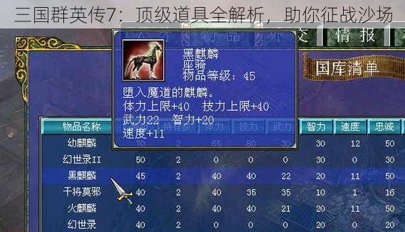 三国群英传7：顶级道具全解析，助你征战沙场